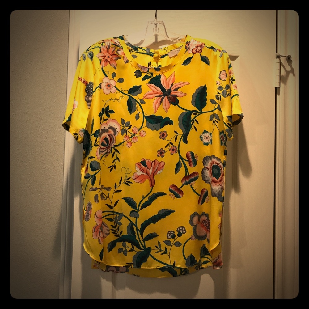 LOFT Bright Yellow Floral Crepe Blouse